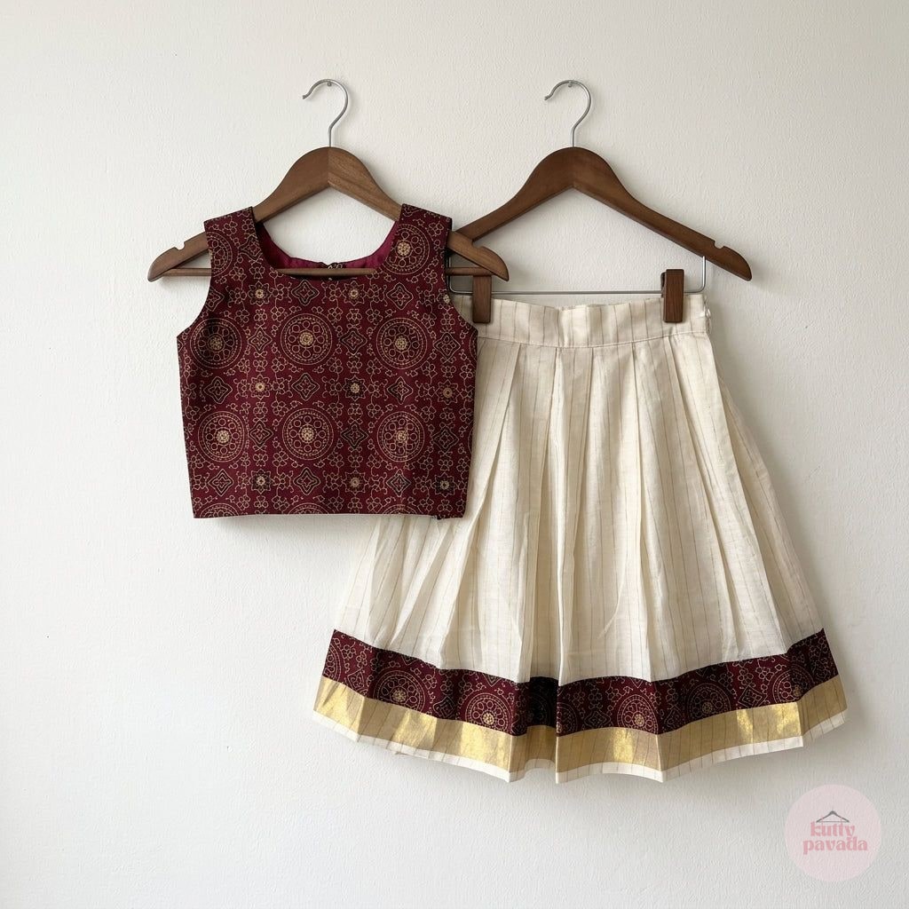 Ajrakh Bloom Girls Skirt and Top Set
