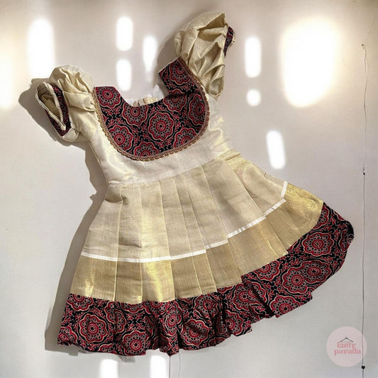 Ajrakh Border Kasavu Frock