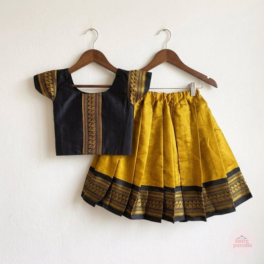 Black and Gold Zari Pattu Pavada Set