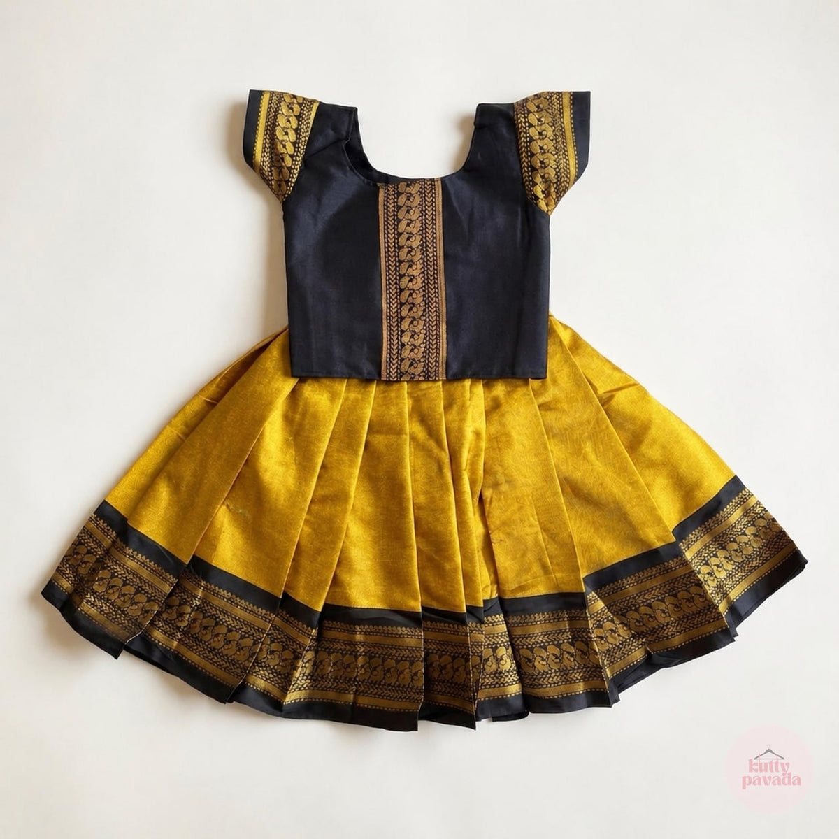Black and Gold Zari Pattu Pavada Set