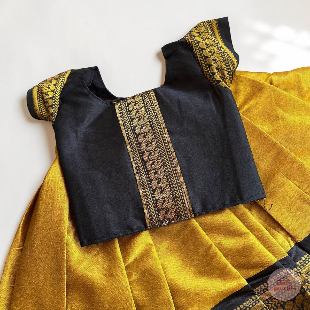Black and Gold Zari Pattu Pavada Set