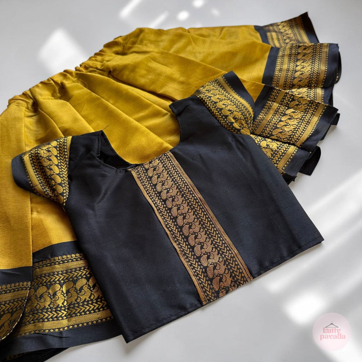 Black and Gold Zari Pattu Pavada Set