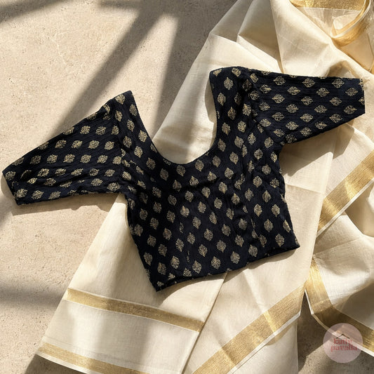 Black & Gold Stretchable Festive Blouse | Ready-to-Wear Blouse