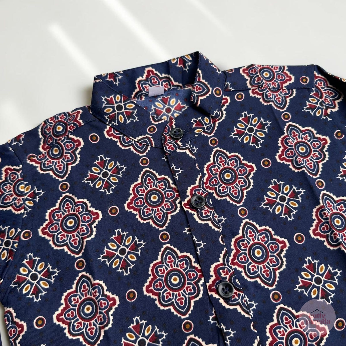 Blue Ajrakh Kurta and Kasavu Mundu Boys Set
