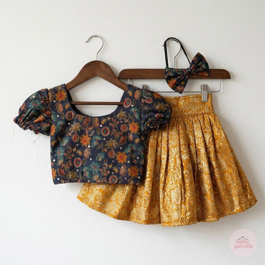 Blue Floral and Banarasi Yellow Baby Set