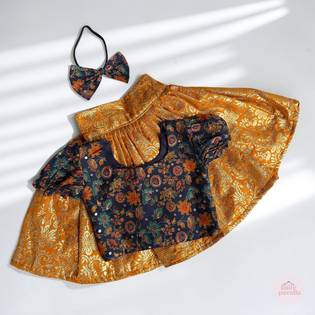 Blue Floral and Banarasi Yellow Baby Set
