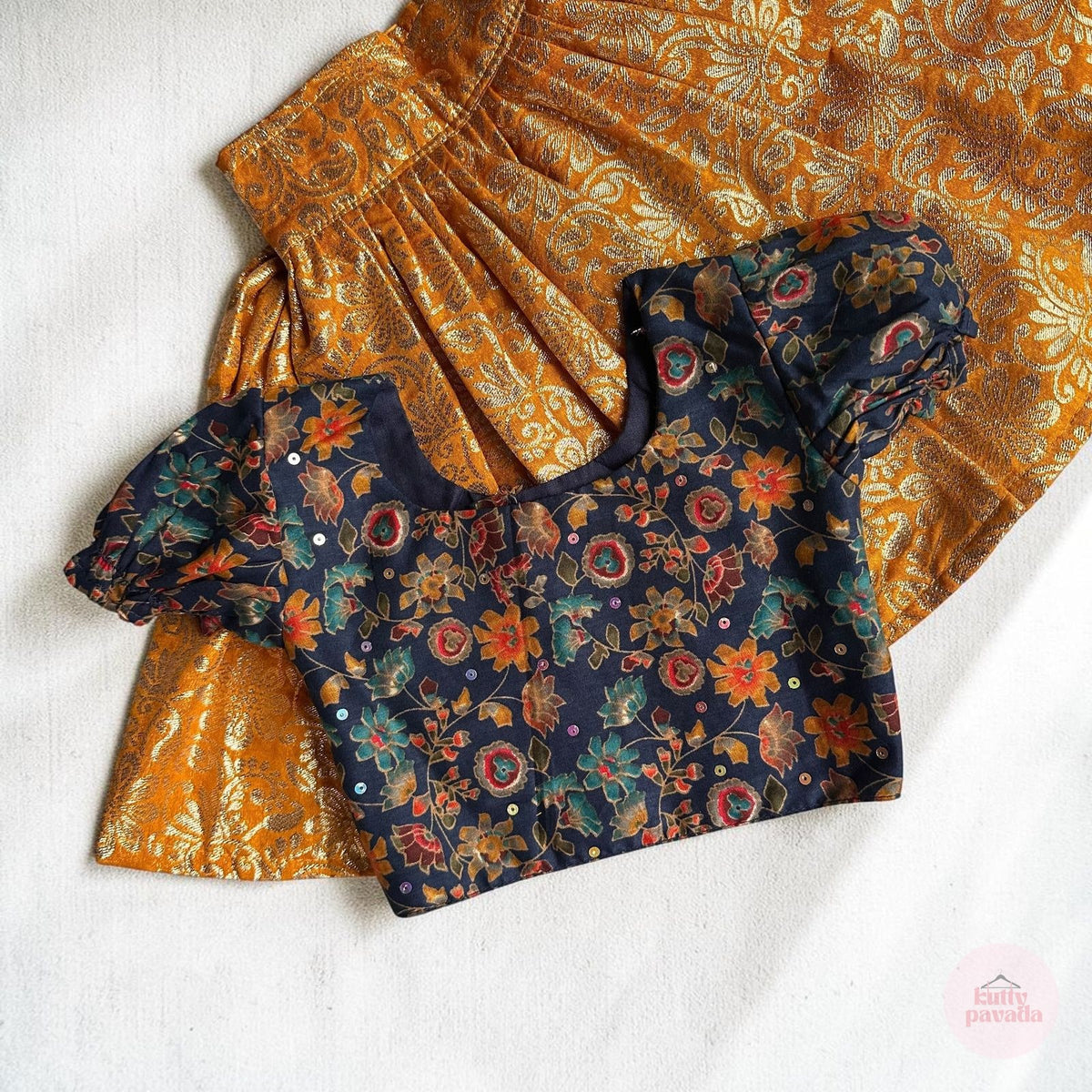 Blue Floral and Banarasi Yellow Baby Set