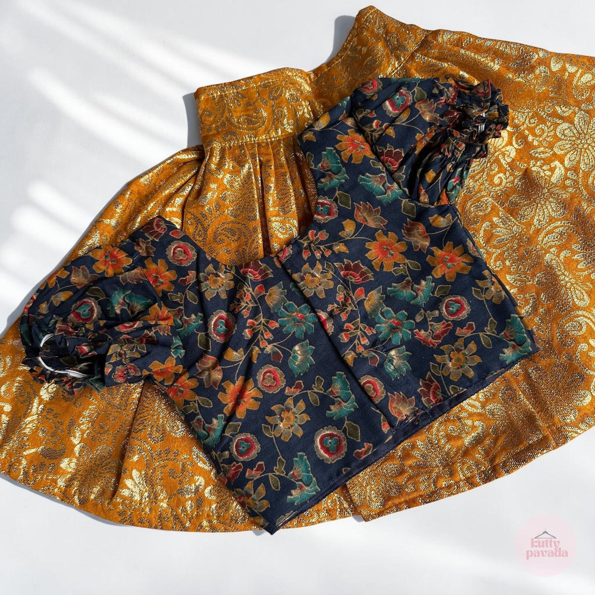 Blue Floral and Banarasi Yellow Baby Set