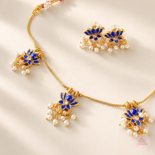 Blue Lotus Necklace & Earring Set