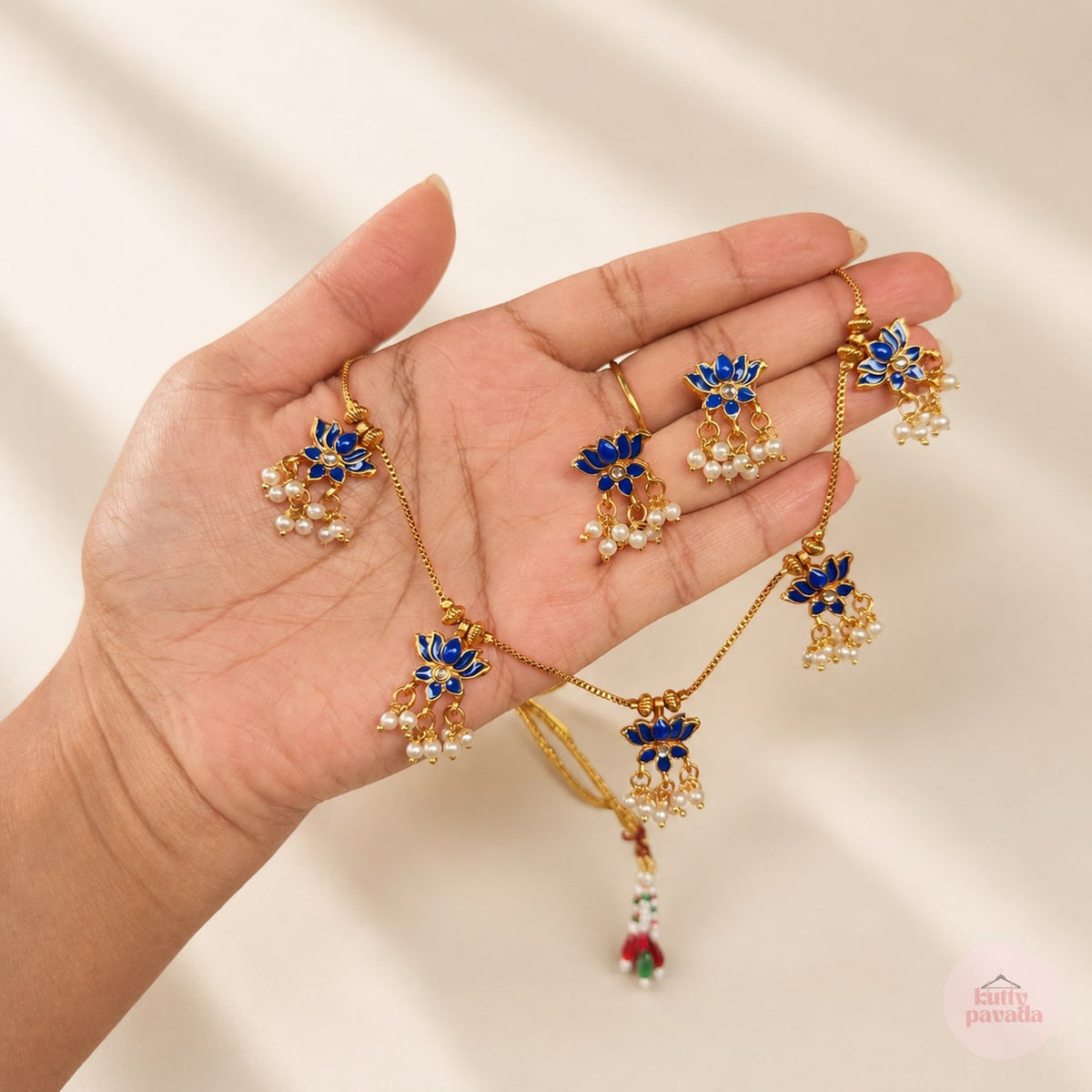 Blue Lotus Necklace & Earring Set