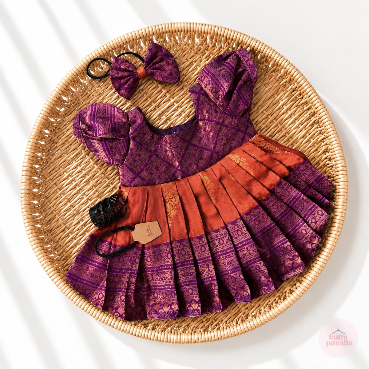 Bronze & Purple Zari Noolukettu Dress Set