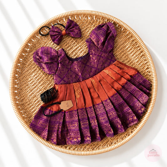 Bronze & Purple Zari Noolukettu Dress Set