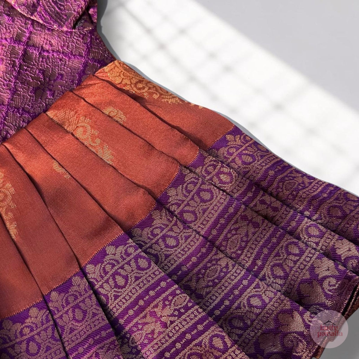 Bronze & Purple Zari Noolukettu Dress Set