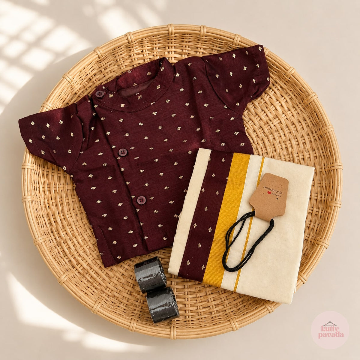 Brown Kurta & Mundu Noolukettu Set