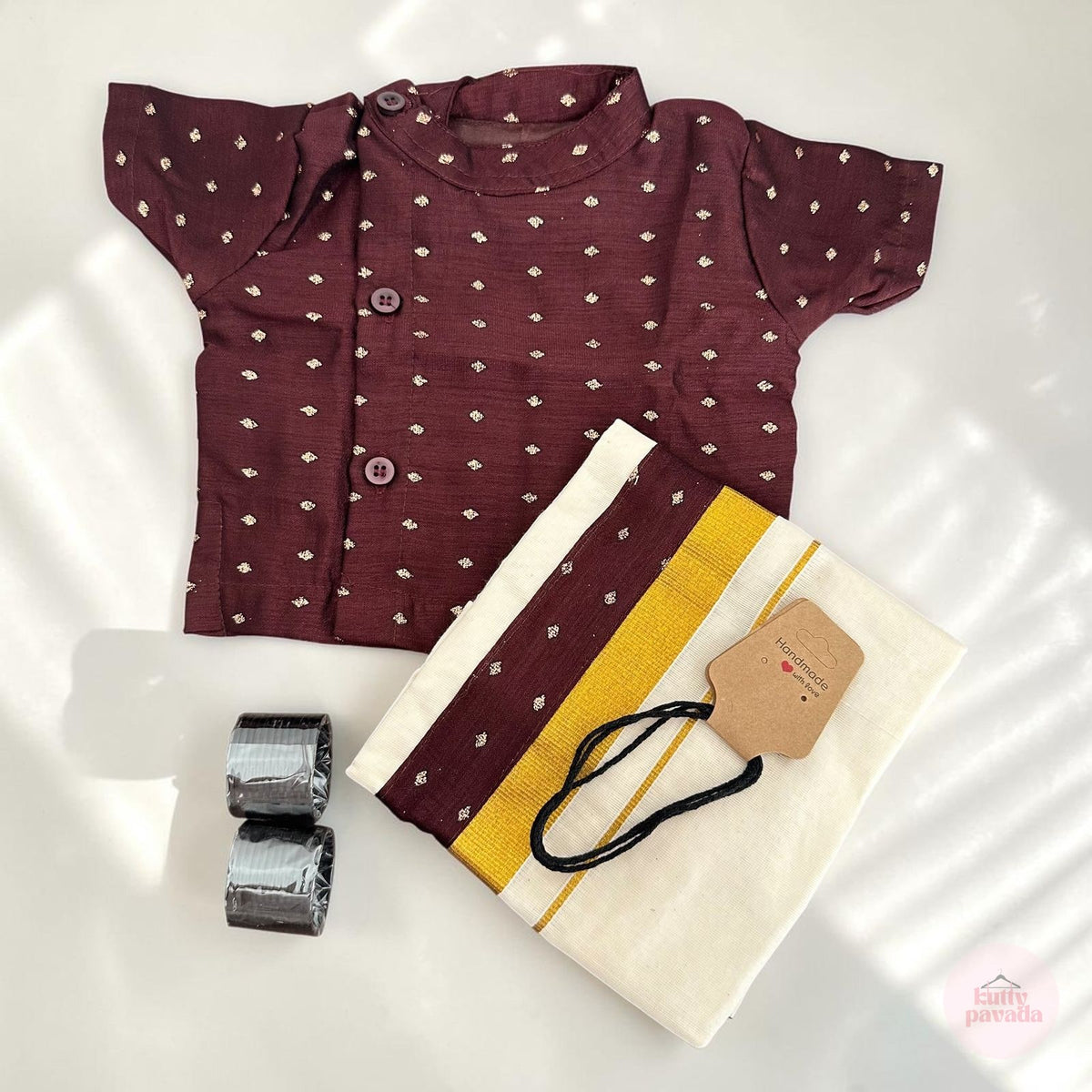 Brown Kurta & Mundu Noolukettu Set