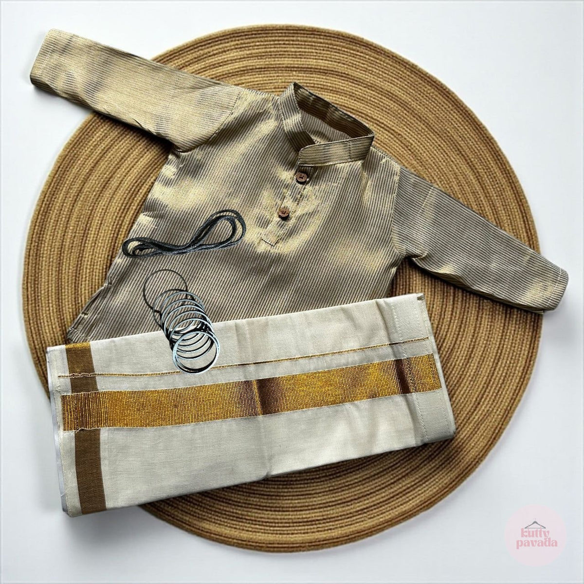 Classic Gold striped Kurta & Mundu Set