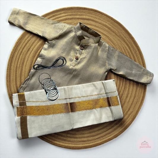 Classic Gold striped Kurta & Mundu Set
