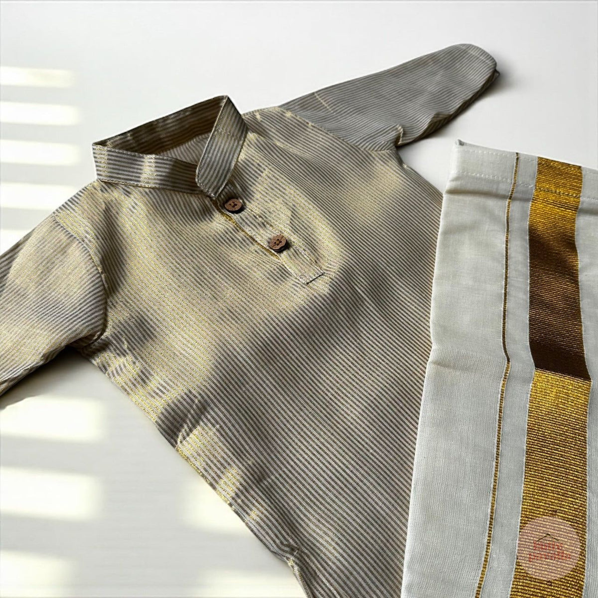 Classic Gold striped Kurta & Mundu Set