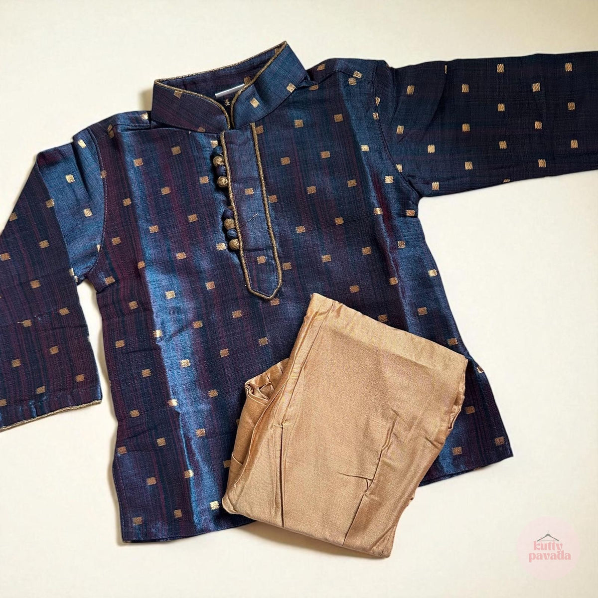 Dark Blue Zari Kurta with Dhoti Pants