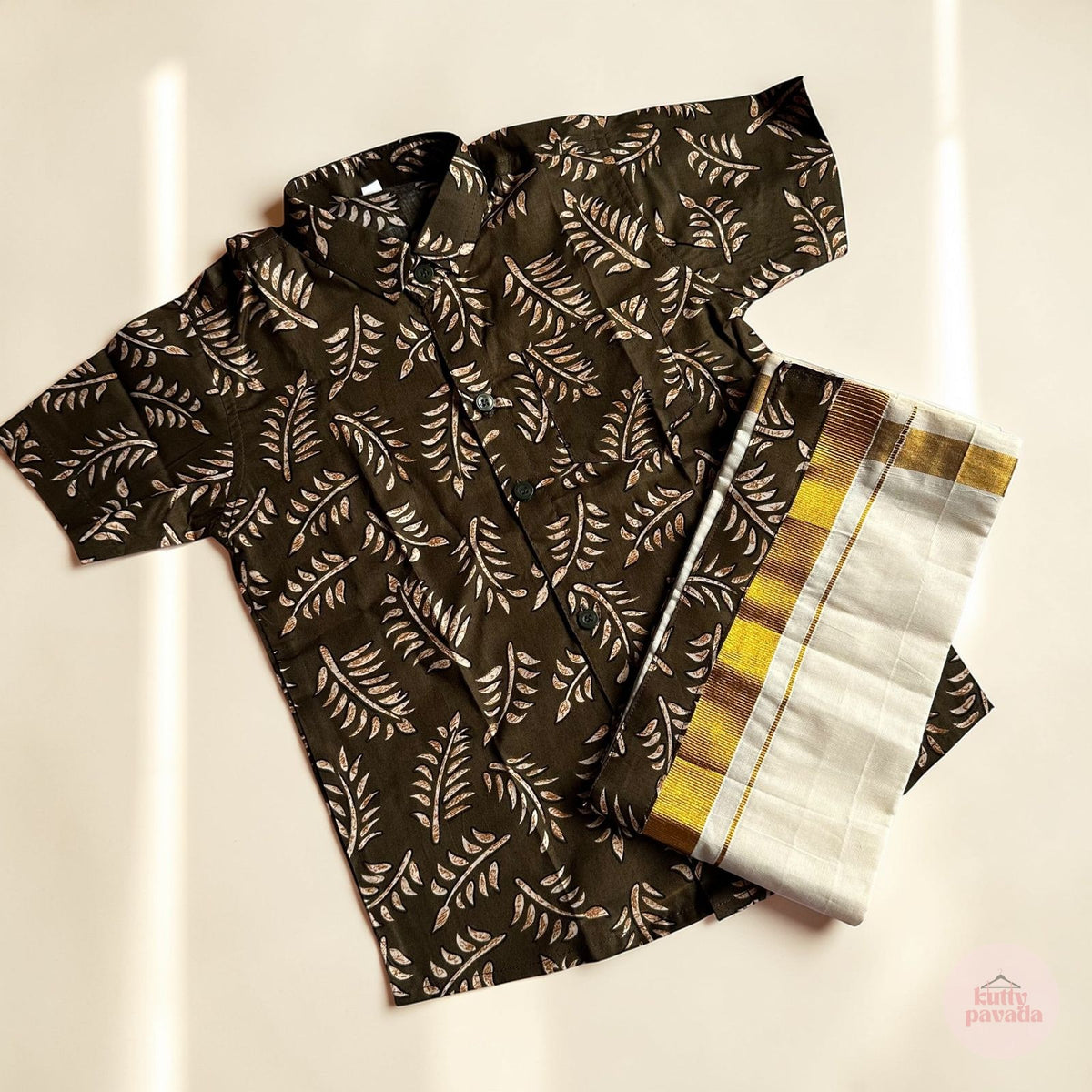 Olive Green Shirt & Mundu Set
