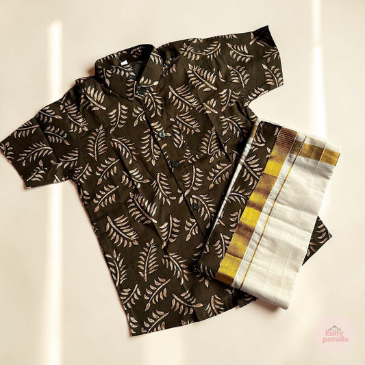 Olive Green Shirt & Mundu Set