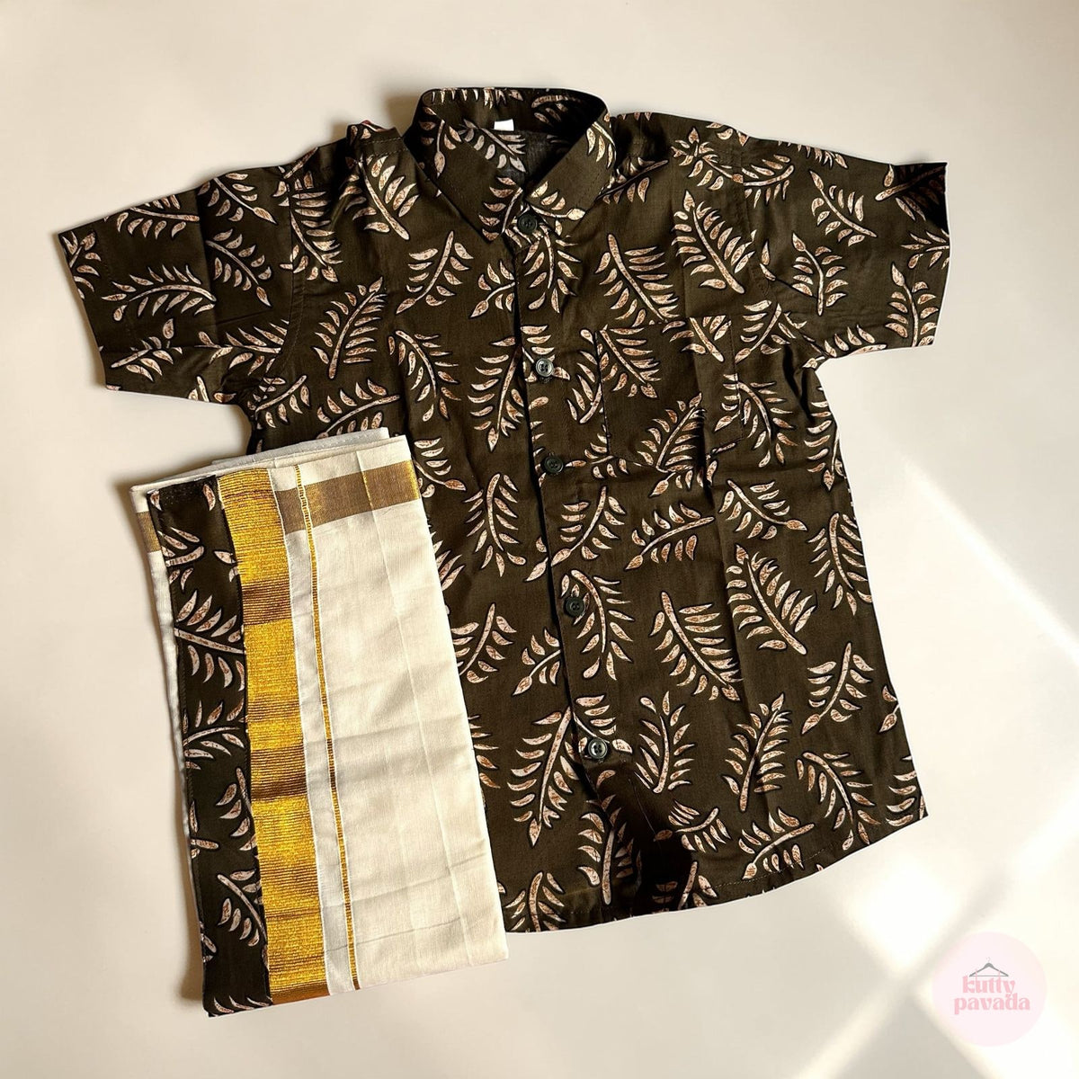 Olive Green Shirt & Mundu Set