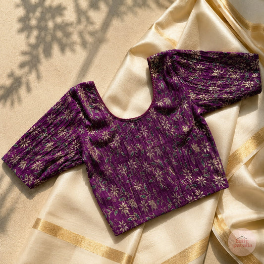 Floral Purple Stretchable Festive Blouse | Ready-to-Wear Blouse