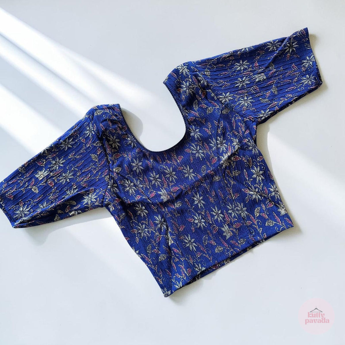 Floral Blue Stretchable Festive Blouse | Ready-to-Wear Blouse