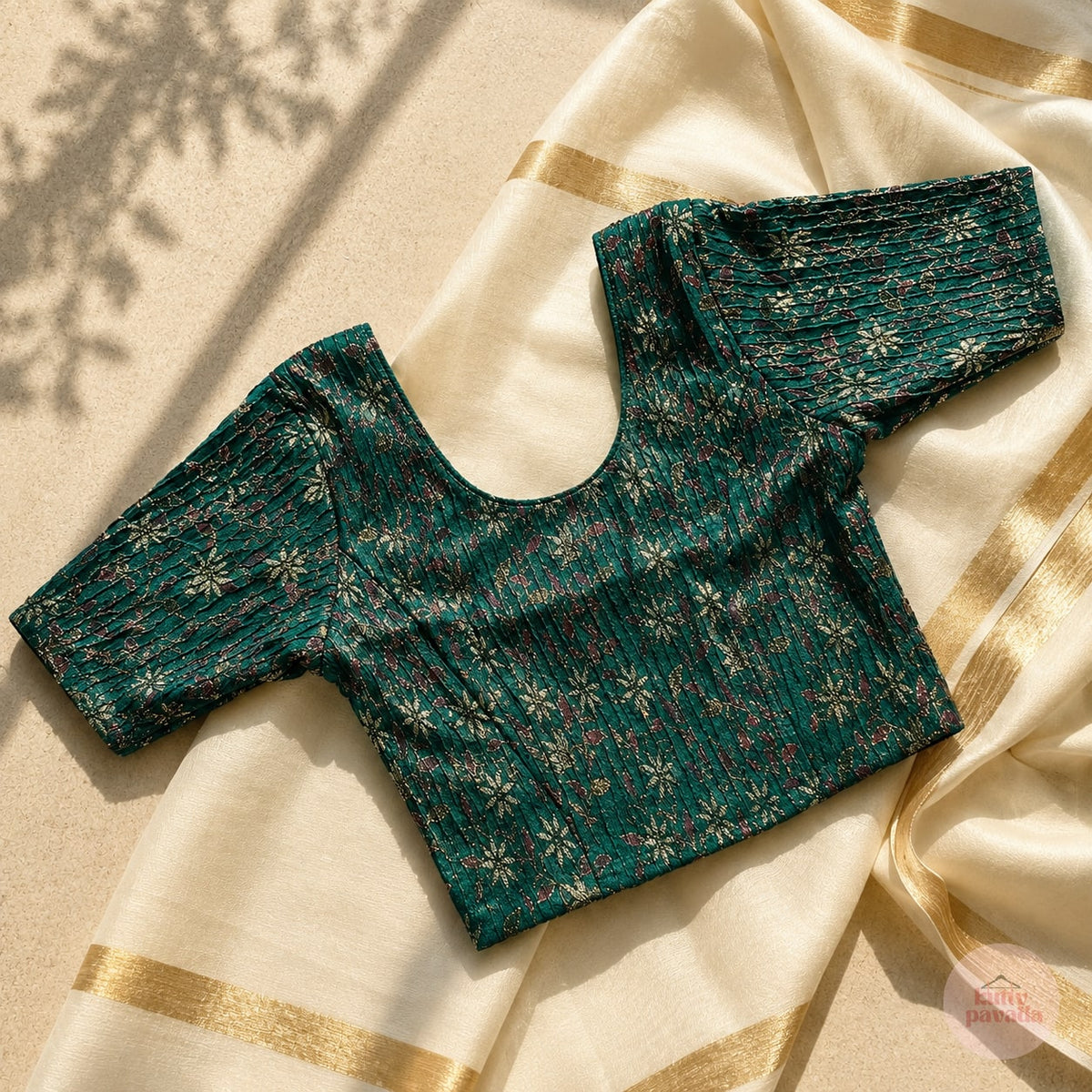 Floral Green Stretchable Festive Blouse | Ready-to-Wear Blouse