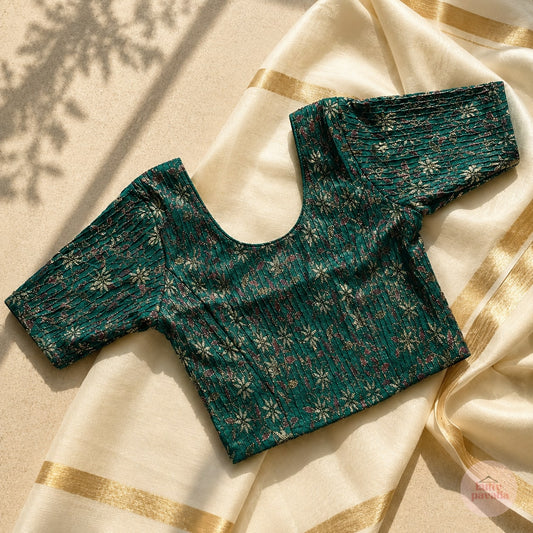 Floral Green Stretchable Festive Blouse | Ready-to-Wear Blouse