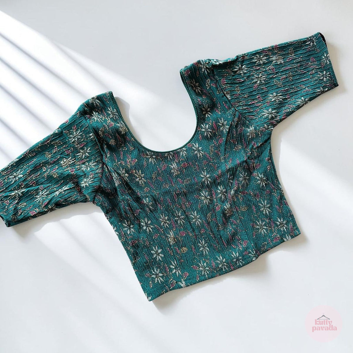 Floral Green Stretchable Festive Blouse | Ready-to-Wear Blouse