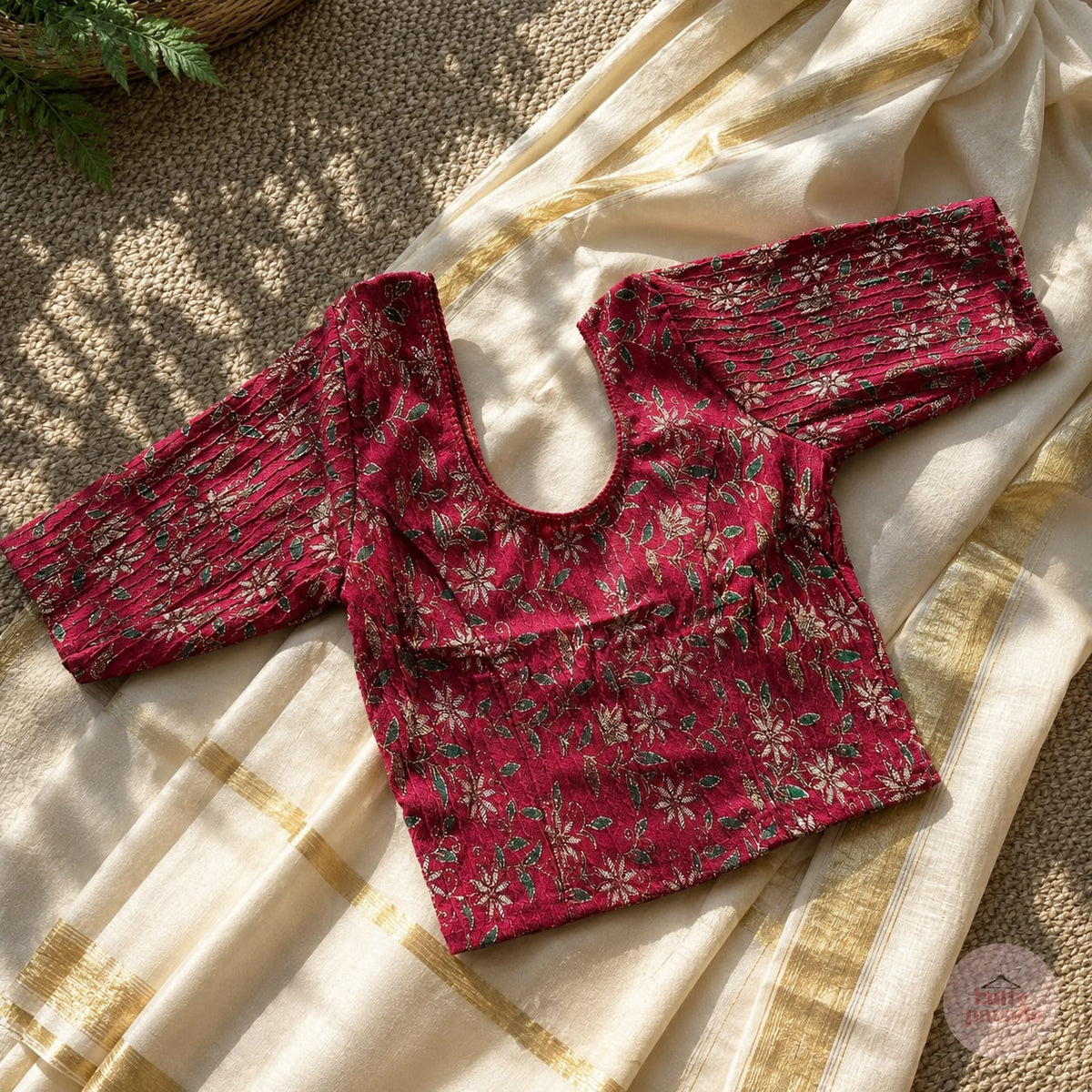 Floral Red Stretchable Festive Blouse | Ready-to-Wear Blouse