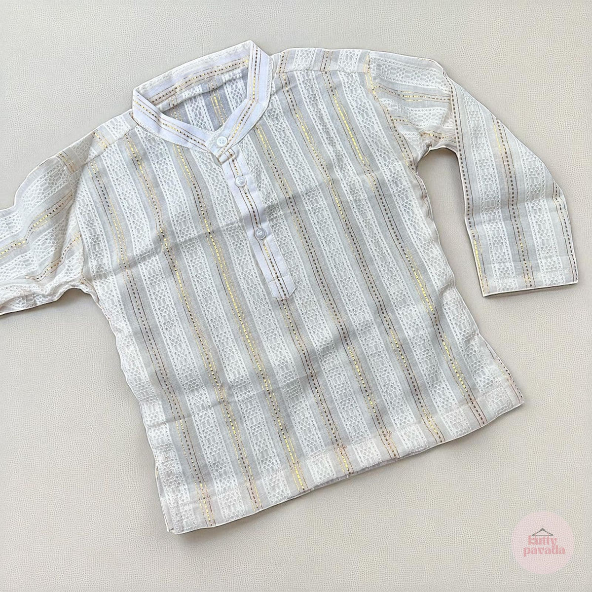 Classic Cream and Gold Textured Kurta