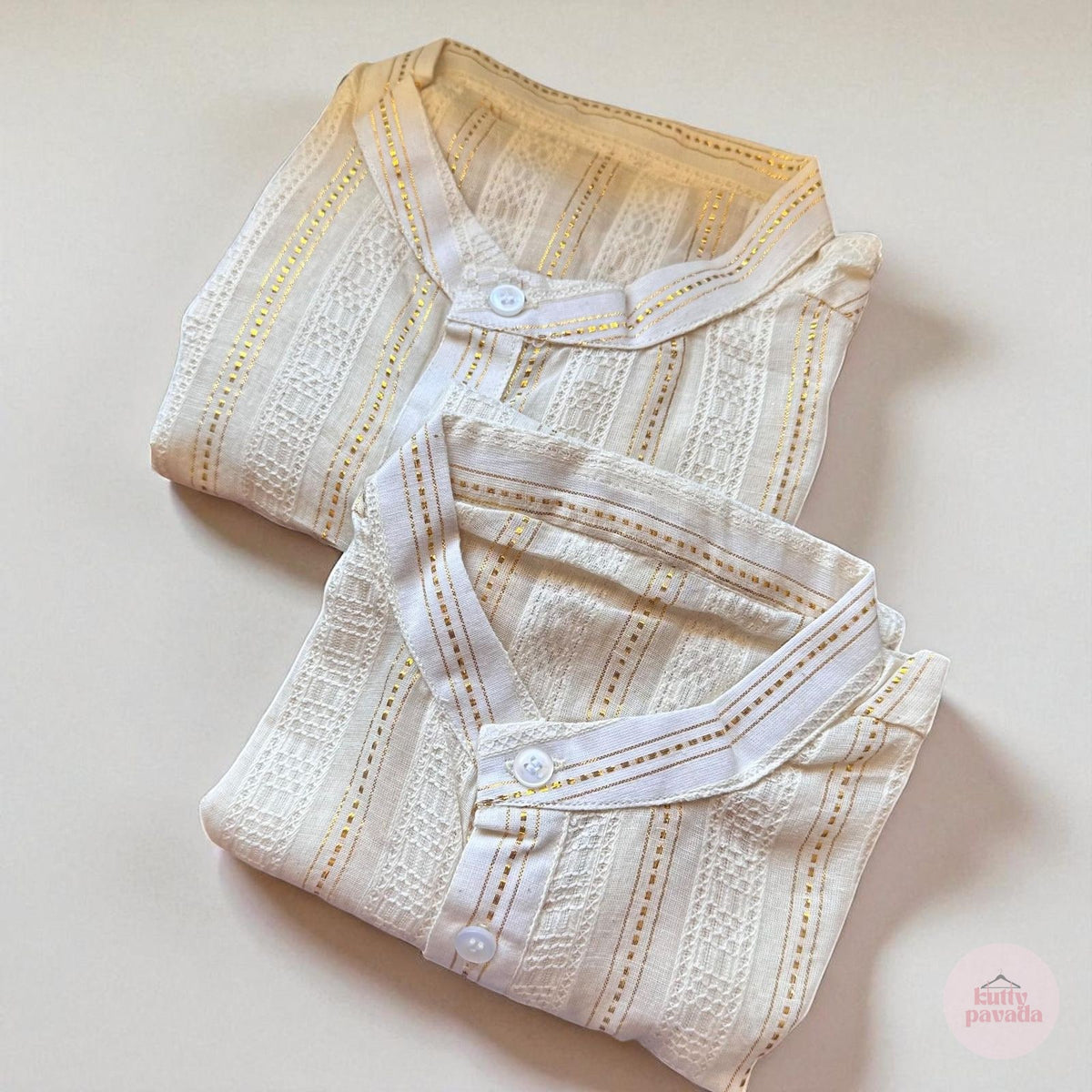 Classic Cream and Gold Textured Kurta