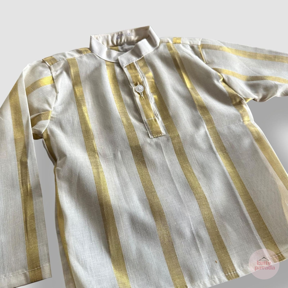 Cream & Gold Striped Boys Kurta