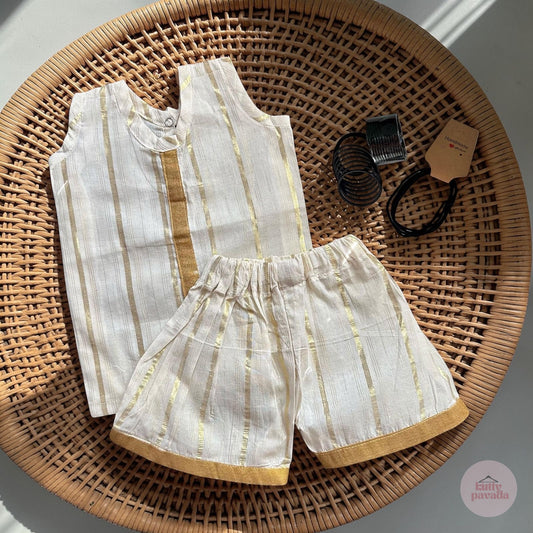 Gold-Striped Kurta & Shorts Set