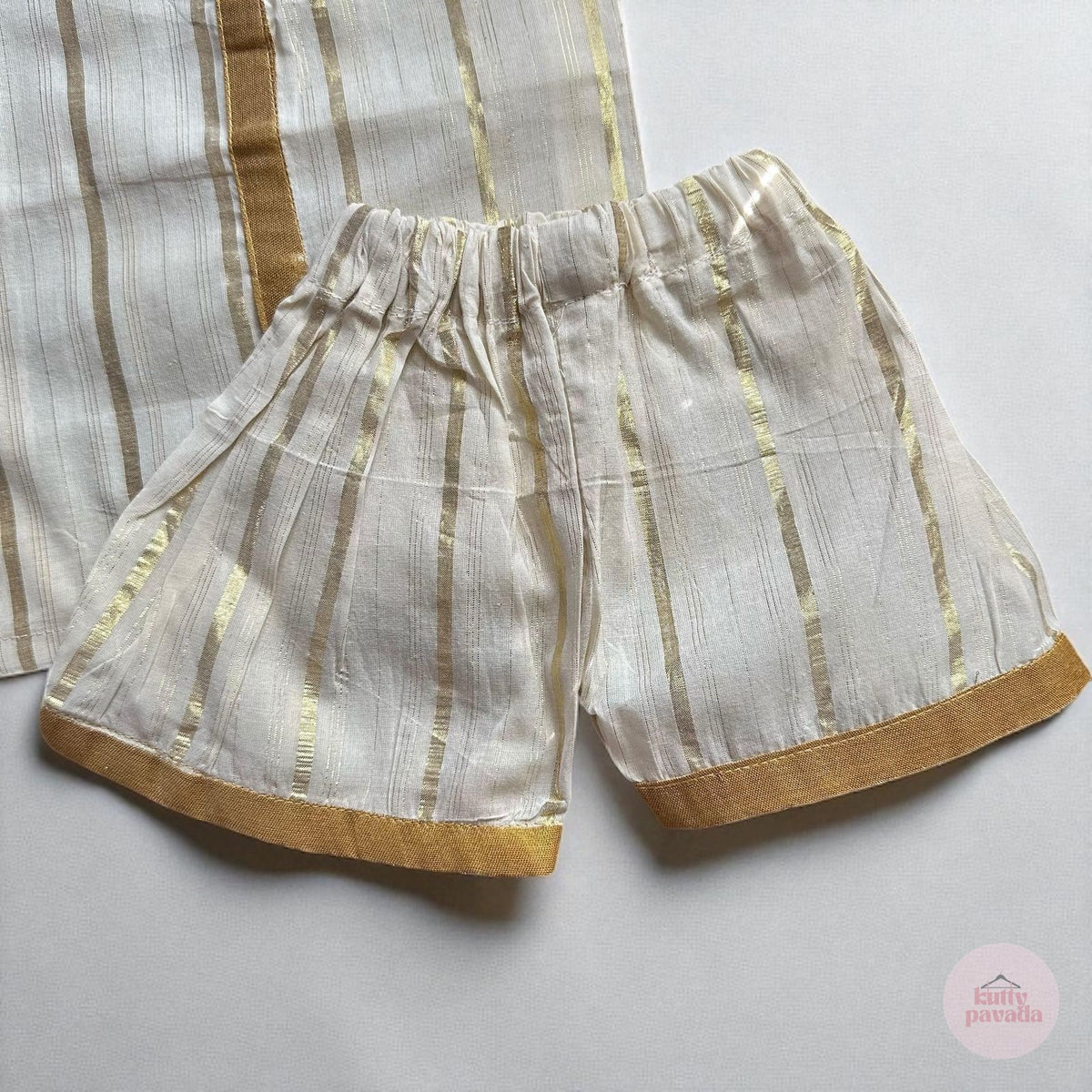 Gold-Striped Kurta & Shorts Set