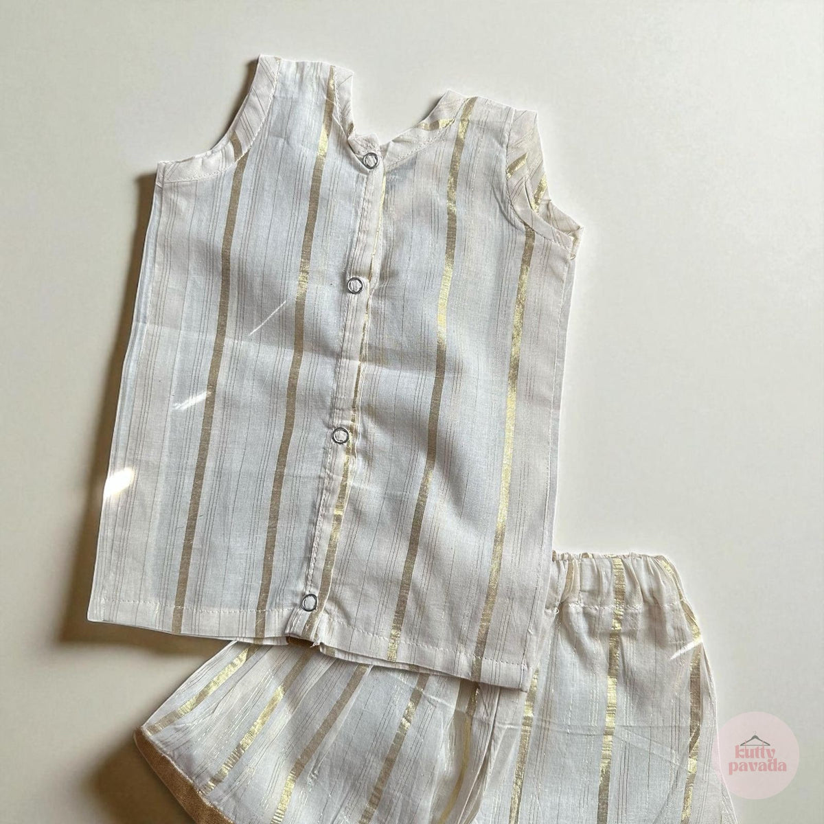 Gold-Striped Kurta & Shorts Set