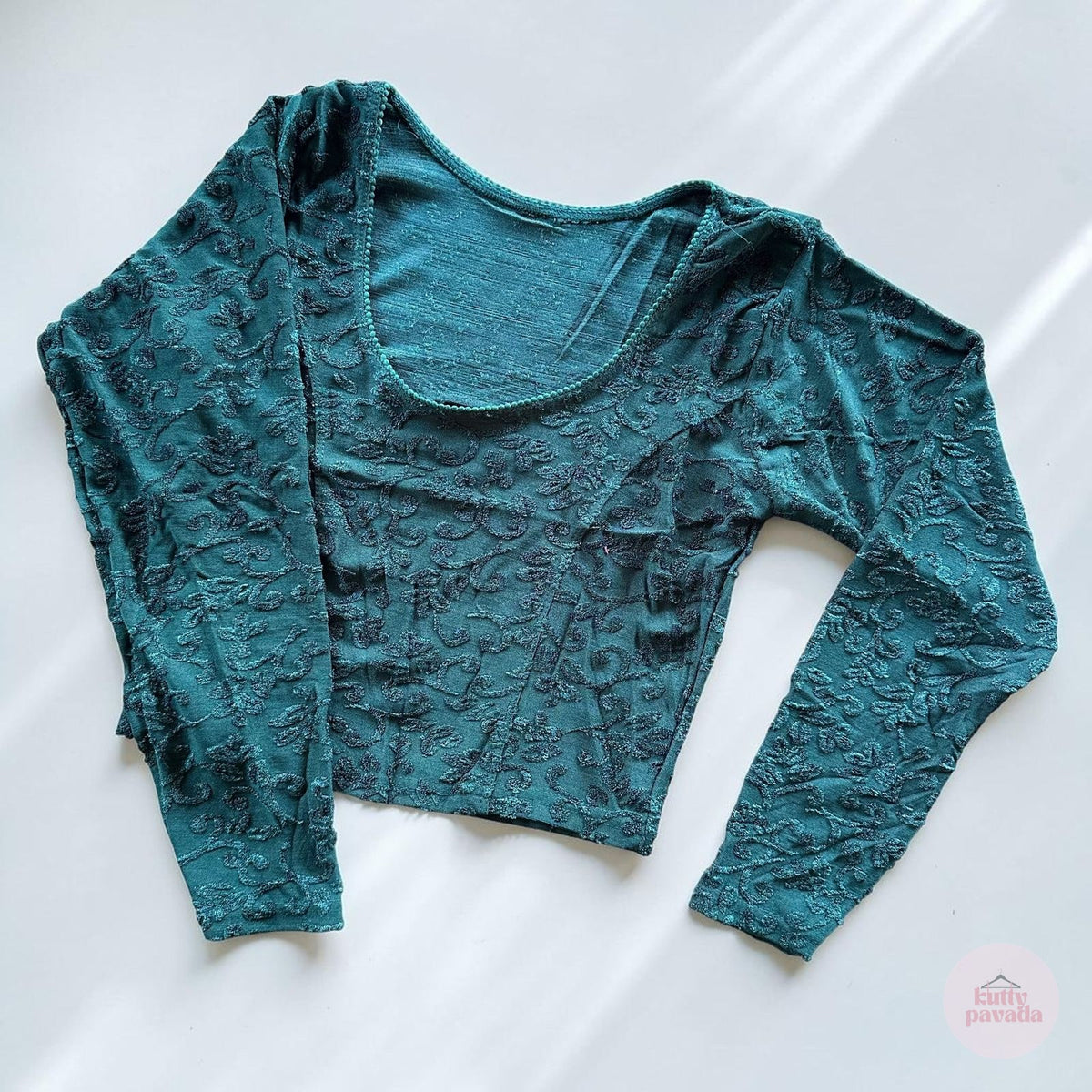 Green Velvet Stretchable Festive Blouse | Ready-to-Wear Cotton Blouse