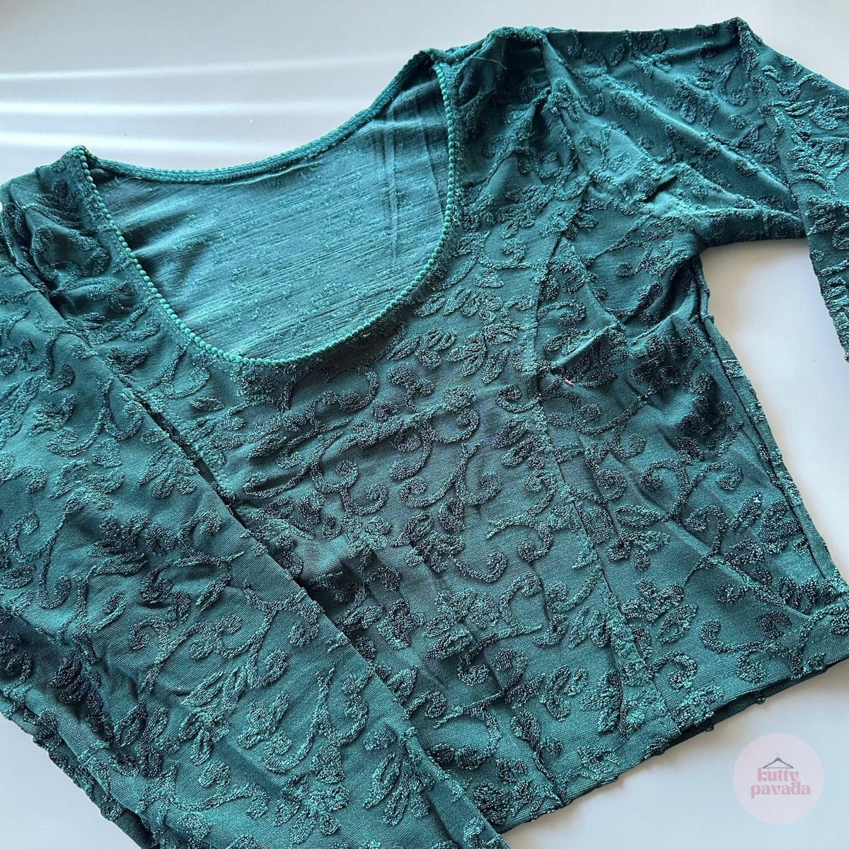 Green Velvet Stretchable Festive Blouse | Ready-to-Wear Cotton Blouse