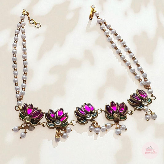 Handmade Pink Lotus Pearl Choker Set