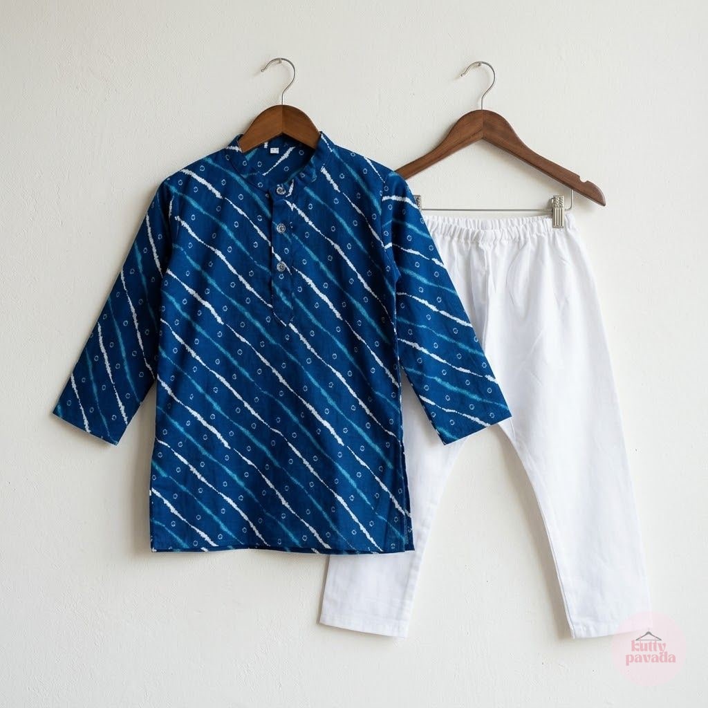 Indigo Leheriya Style Kurta Set
