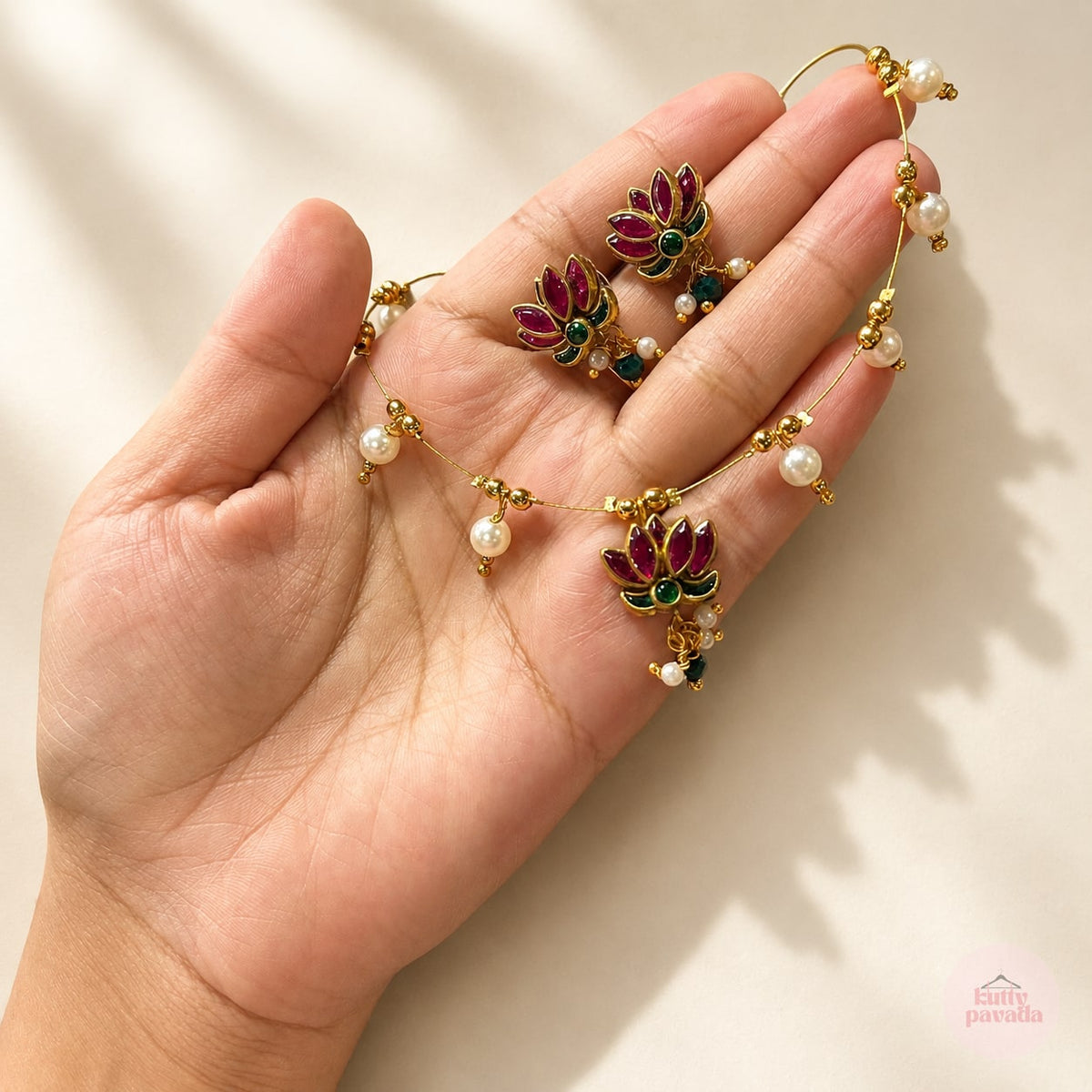 Lotus and White Bead Onam Set - Kids size