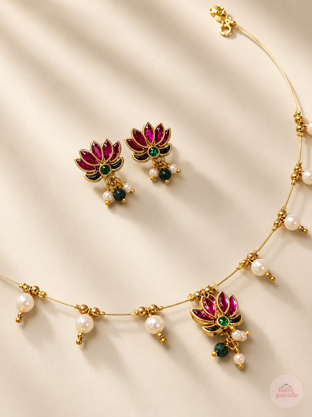 Lotus and White Bead Onam Set - Kids size