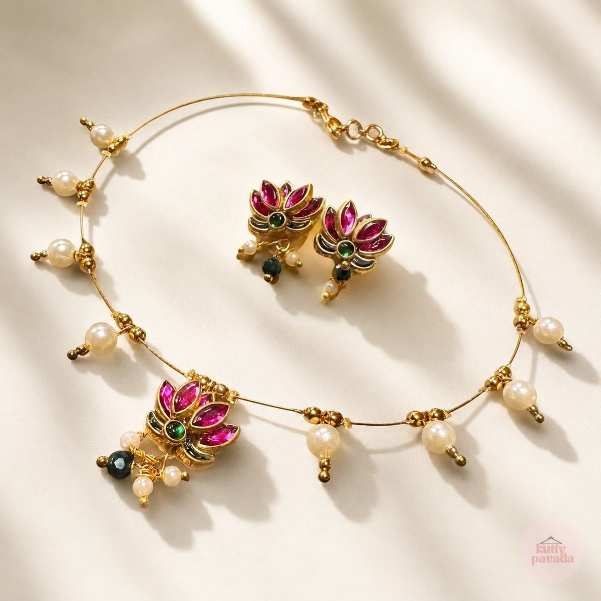Lotus and White Bead Onam Set - Kids size
