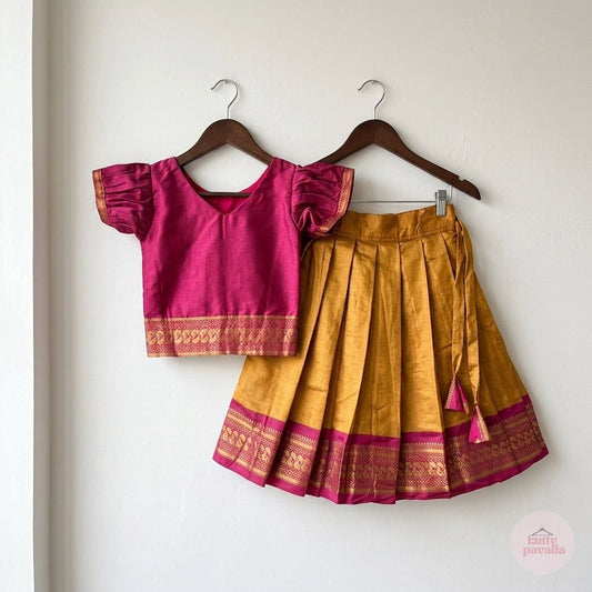 Magenta and Gold Pattu Pavada Set