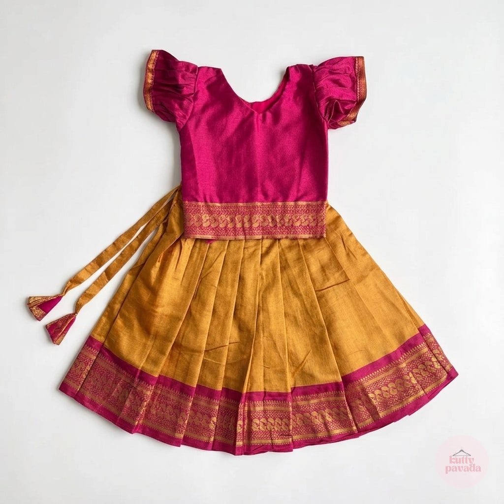 Magenta and Gold Pattu Pavada Set