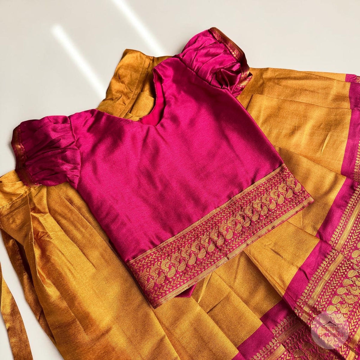 Magenta and Gold Pattu Pavada Set