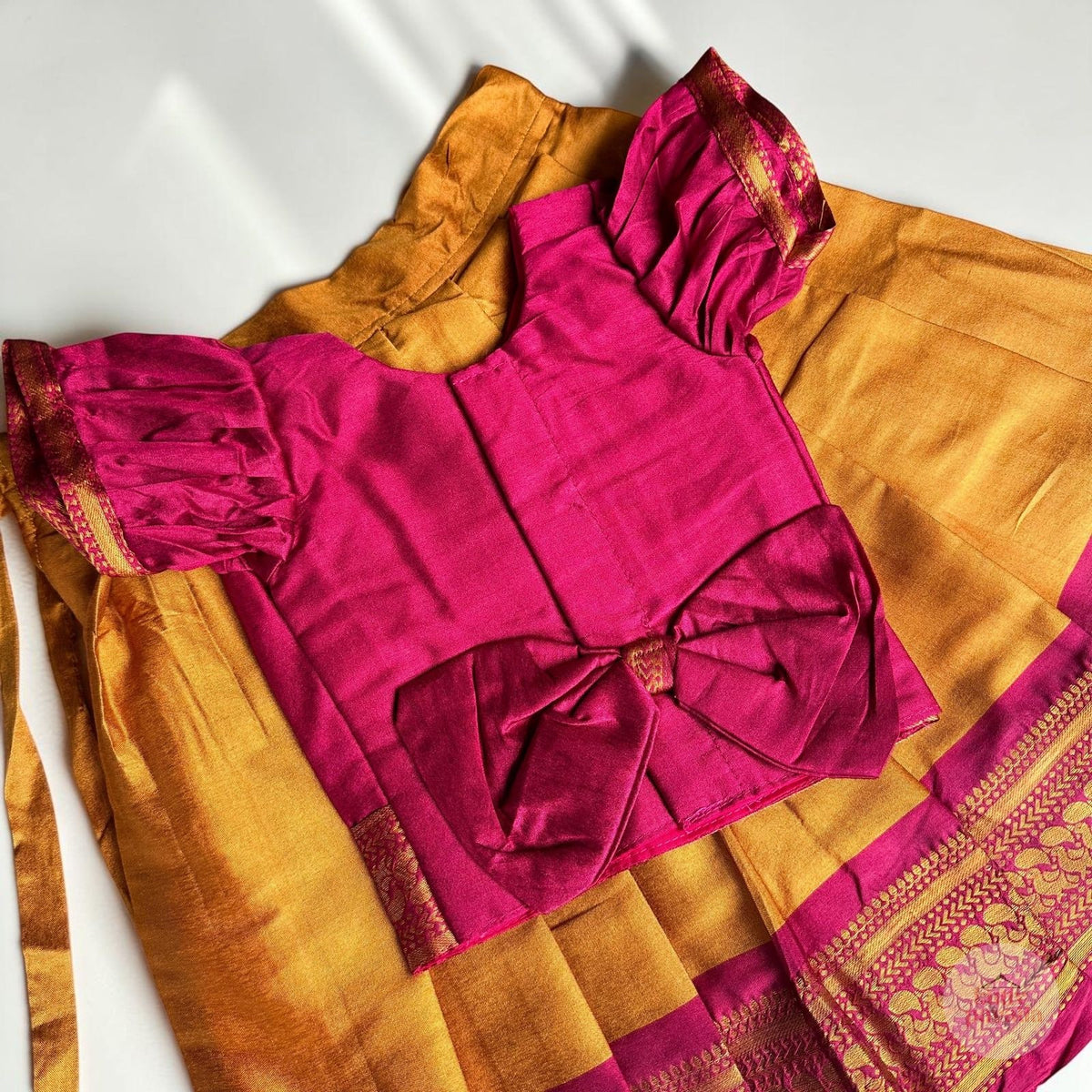 Magenta and Gold Pattu Pavada Set