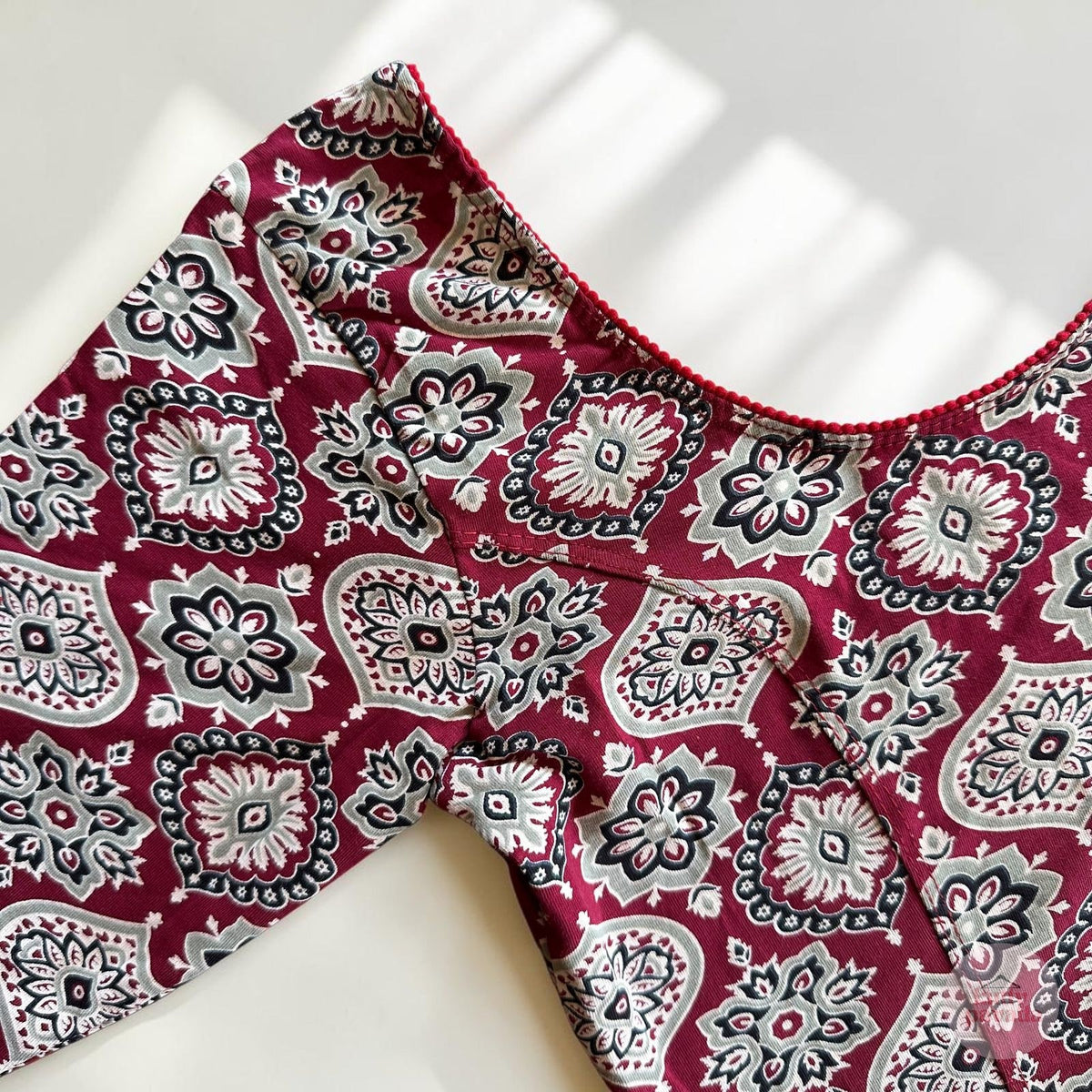 Maroon Ajrakh Stretchable Cotton Blouse | Ready-to-Wear Saree Blouse